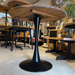 在庫あり　即納　Hotaru 丸テーブル　机　リビング　ダーク　アイアン　カフェ　アップサイクル　天然木　無垢材 3枚目の画像