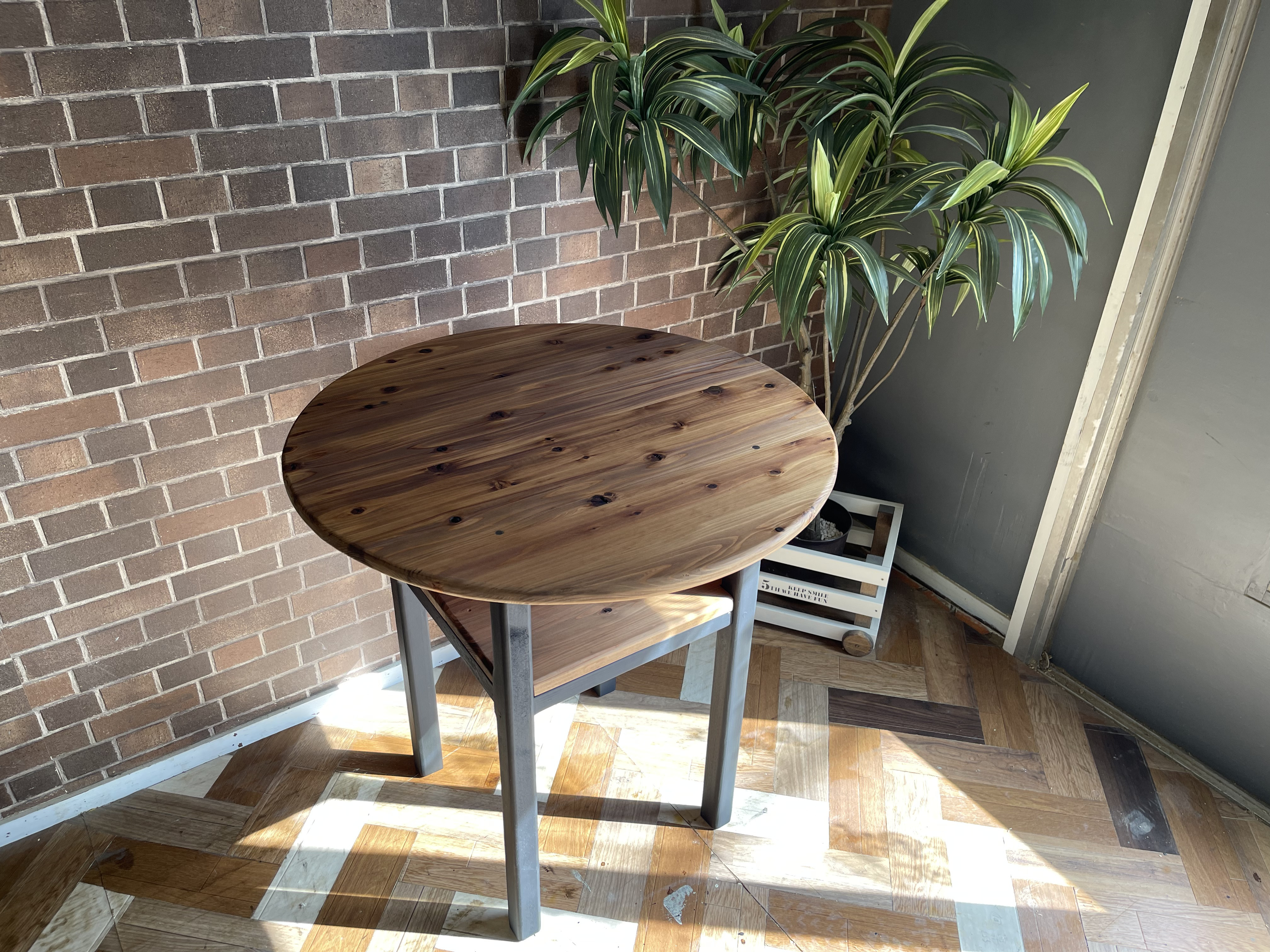 hotaru 丸テーブル 机 お洒落 男前家具 棚付き リビング ダーク