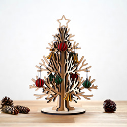 木製】クリスマスツリー オブジェ 色付きオーナメント 雑貨・その他