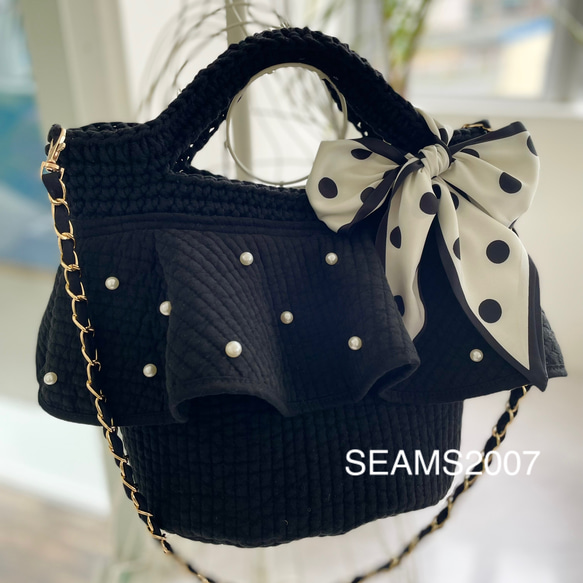 ヌビトートバッグコットンヤーン手編みハンドル ヌビバッグ パール