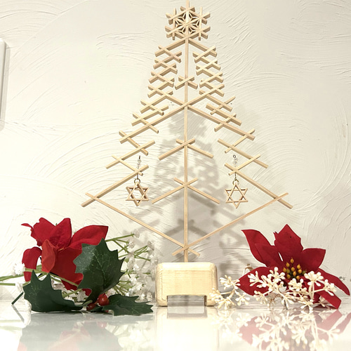 早割クリスマス 組子細工 総桧クリスマスツリー 星のオブジェ 総桧