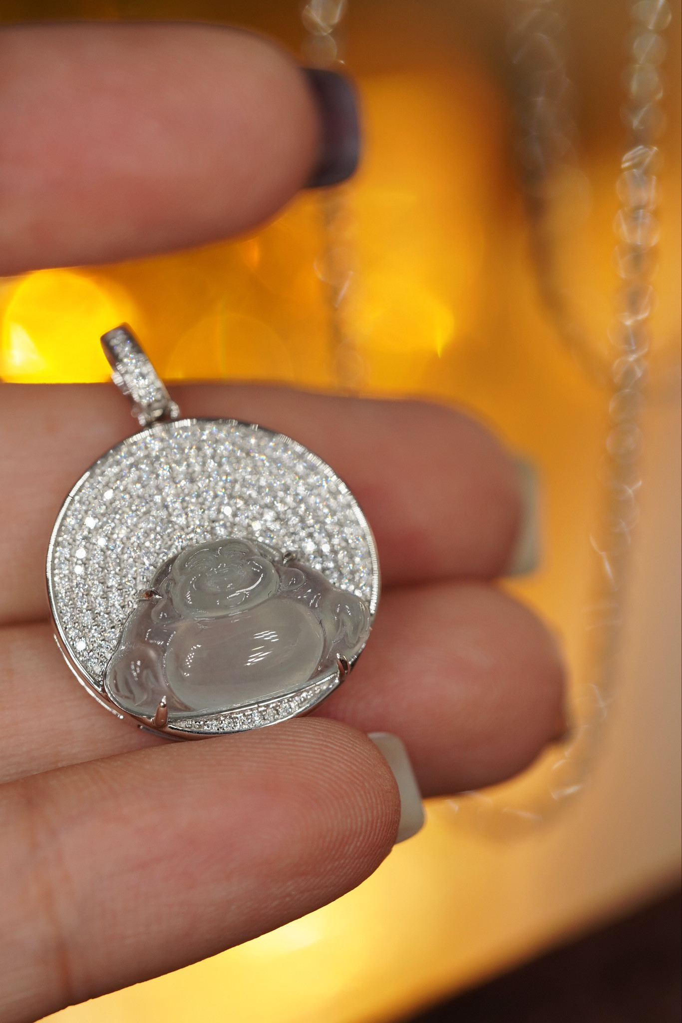 天然ダイヤモンド付きヒスイペンダントトップk18