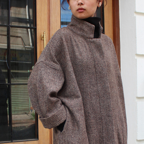 ほっこり冬素材◉ 国産ウールオーバーコート メランジブラウン コート