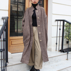 ほっこり冬素材◉ 国産ウールオーバーコート メランジブラウン コート
