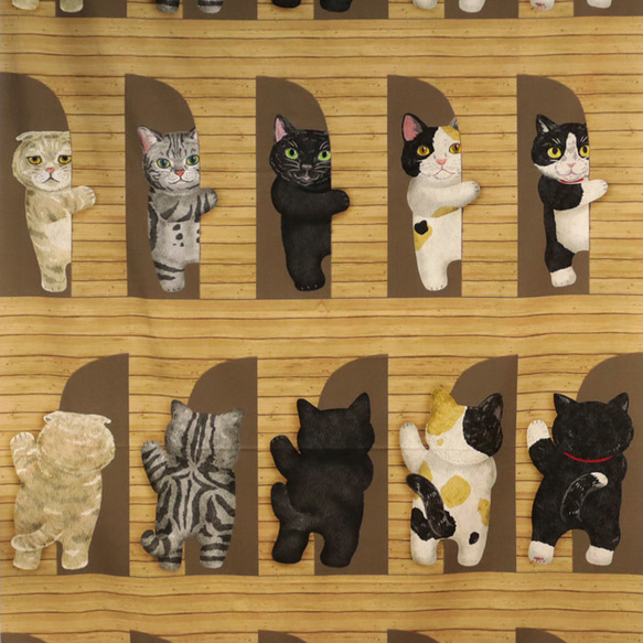 新品綿生地　HOME DECO 「壁からひょっこり猫たち 」 生地幅横110ｃｍ× 縦97cm　パネルカット 9枚目の画像