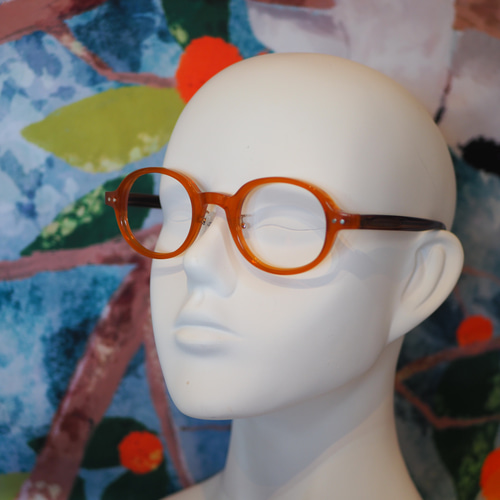 木製フレーム ラウンド型メガネ オレンジ ラウンド型フレーム｜オレンジ｜老眼鏡、だてメガネ、近視用