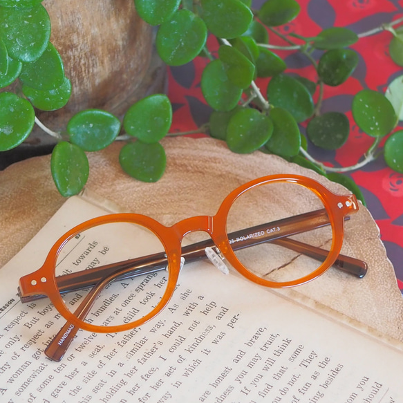 木製フレーム ラウンド型メガネ オレンジ ラウンド型フレーム｜オレンジ｜老眼鏡、だてメガネ、近視用