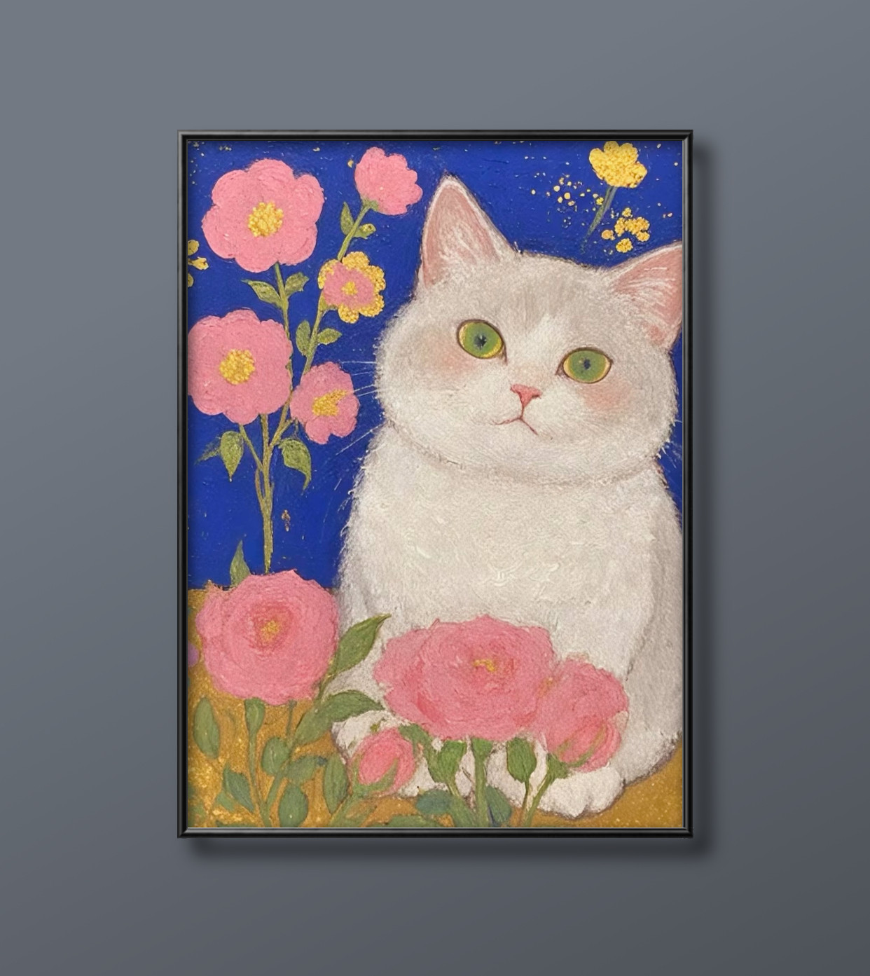 絵画 。壁掛け絵手描き【夕食の前、かわいい猫たち】 絵画 。壁掛け絵手描き【夕食の前、かわいい猫たち】