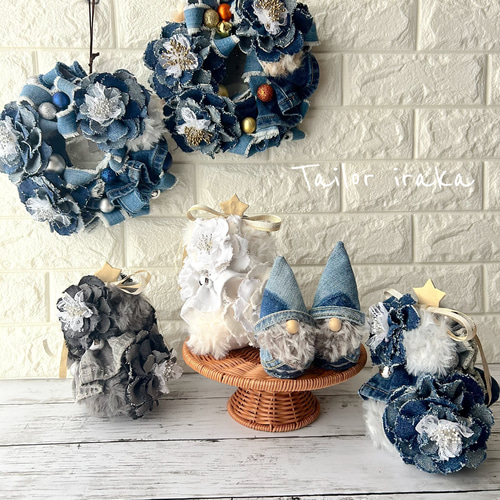 ハンドメイドෆ˚*denim＆染め生地のリースෆ˚ ハンドメイドෆ˚*denim＆染め生地のリースෆ˚ ハンドメイドෆ˚*denim＆