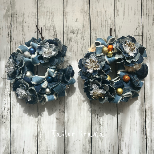 ハンドメイドෆ˚*denim＆染め生地のリースෆ˚ ハンドメイドෆ˚*denim＆染め生地のリースෆ˚ ハンドメイドෆ˚*denim＆