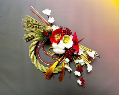 早期割引　お正月飾り　しめ縄　和玉花飾り 紅白 c03e86900228aa250d3bd8ad6eb388