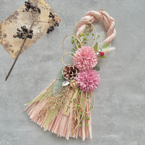 No.340 ピンポンマムのナチュラルスワッグしめ縄リース2025