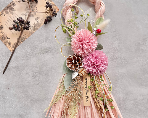 No.340 ピンポンマムのナチュラルスワッグしめ縄リース2025