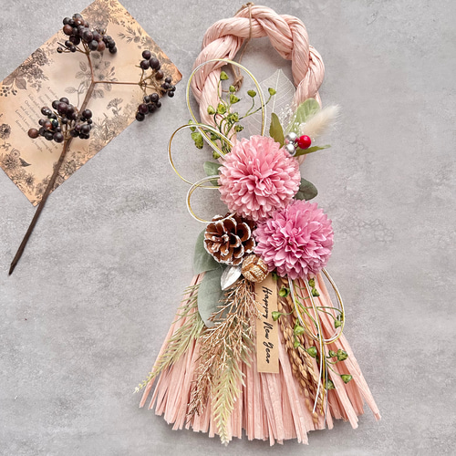 No.340 ピンポンマムのナチュラルスワッグしめ縄リース2025