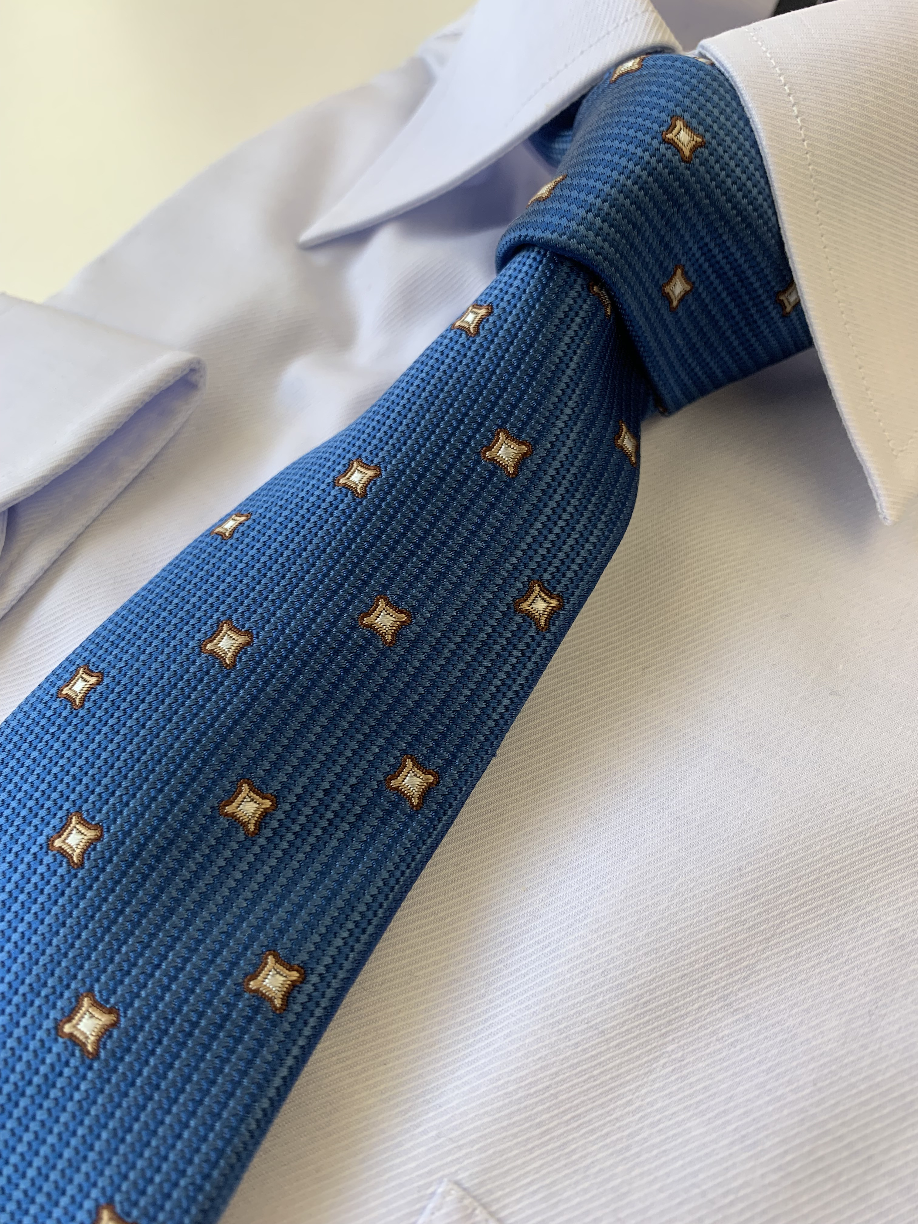 ネクタイ　シルク　スクエア小紋　ブルー