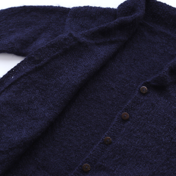 ふんわり軽いリアルモヘア 手編みジャケット ニットカーディガン （ネイビー）npcl04 15枚目の画像