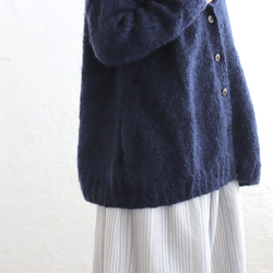 ふんわり軽いリアルモヘア 手編みジャケット ニットカーディガン （ネイビー）npcl04 8枚目の画像