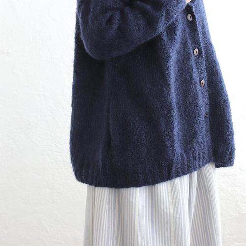 ふんわり軽いリアルモヘア 手編みジャケット ニットカーディガン