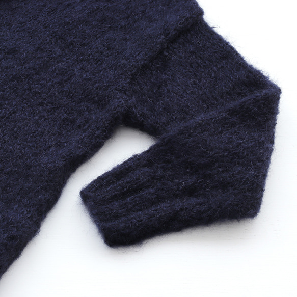 ふんわり軽いリアルモヘア 手編みジャケット ニットカーディガン （ネイビー）npcl04 13枚目の画像