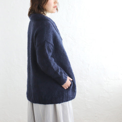 ふんわり軽いリアルモヘア 手編みジャケット ニットカーディガン （ネイビー）npcl04 4枚目の画像