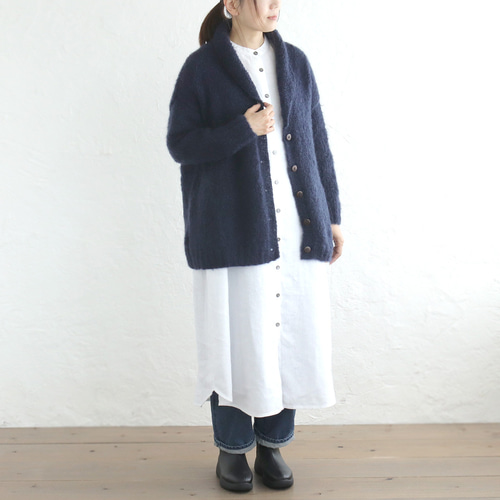 美品　umii908 45rpm ケーブルニットカーディガンジャケット　ネイビー 45rpm 45R umii908 藍染めショールカラージャケット インディゴ2 (K