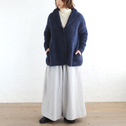 ふんわり軽いリアルモヘア 手編みジャケット ニットカーディガン （ネイビー）npcl04 3枚目の画像