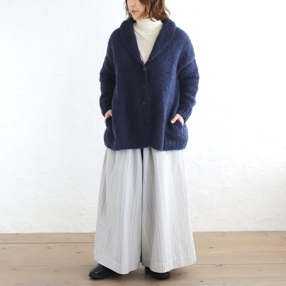ふんわり軽いリアルモヘア 手編みジャケット ニットカーディガン （ネイビー）npcl04 3枚目の画像