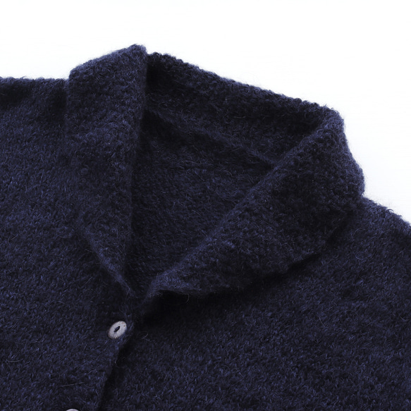 ふんわり軽いリアルモヘア 手編みジャケット ニットカーディガン （ネイビー）npcl04 12枚目の画像