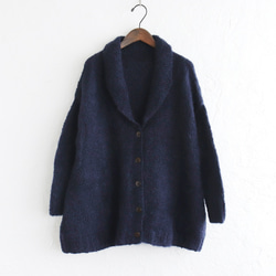 ふんわり軽いリアルモヘア 手編みジャケット ニットカーディガン （ネイビー）npcl04 9枚目の画像