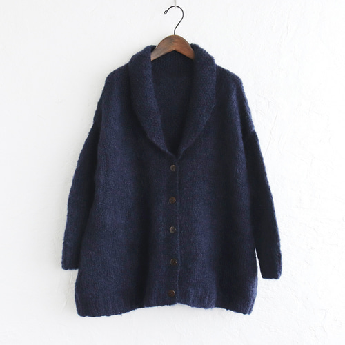 ふんわり軽いリアルモヘア 手編みジャケット ニットカーディガン