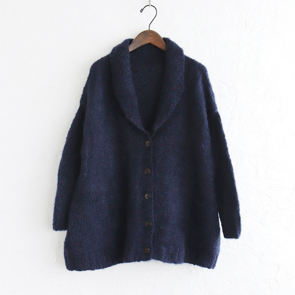 ふんわり軽いリアルモヘア 手編みジャケット ニットカーディガン （ネイビー）npcl04 9枚目の画像
