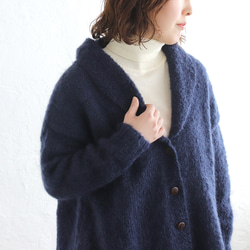 ふんわり軽いリアルモヘア 手編みジャケット ニットカーディガン （ネイビー）npcl04 6枚目の画像