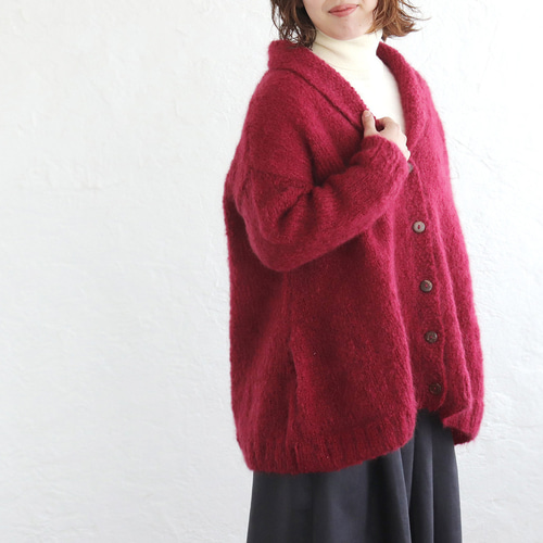 1点限り＊新色》ふんわり軽いリアルモヘア 手編みジャケット 襟付き