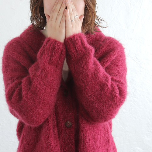 Acka. レースニットカーディガン　ワインレッド axes femme（アクシーズファム）の「レース襟フェザーニット