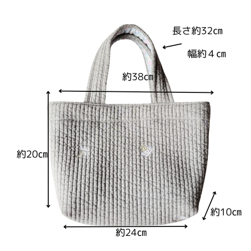 プチトートバッグ 韓国ヌビキルト ピンク マーガレット刺繍 サブバッグ