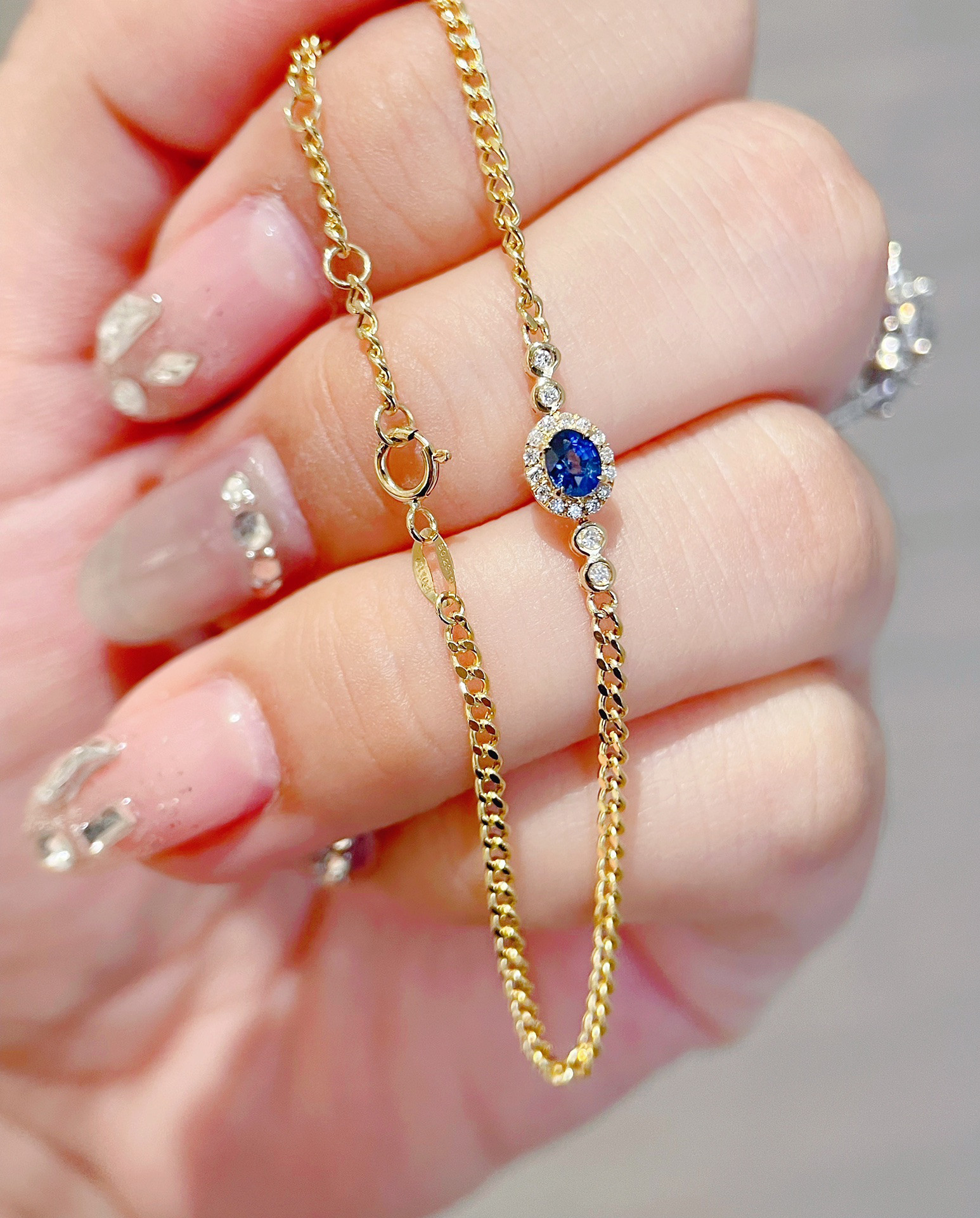 天然ダイヤモンド付きサファイアブレスレットk18