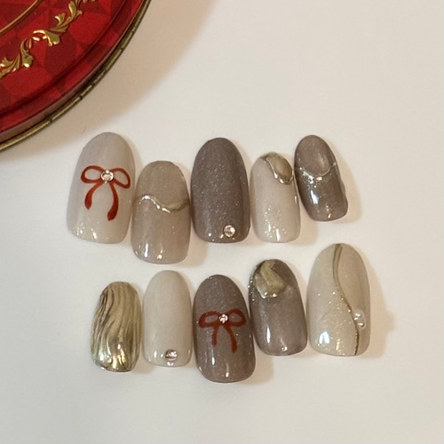 ネイルチップ】06 赤リボンネイル ネイルチップ（つけ爪） 祝晴 通販