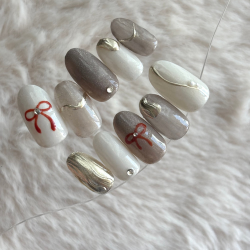 ネイルチップ】06 赤リボンネイル ネイルチップ（つけ爪） 祝晴 通販