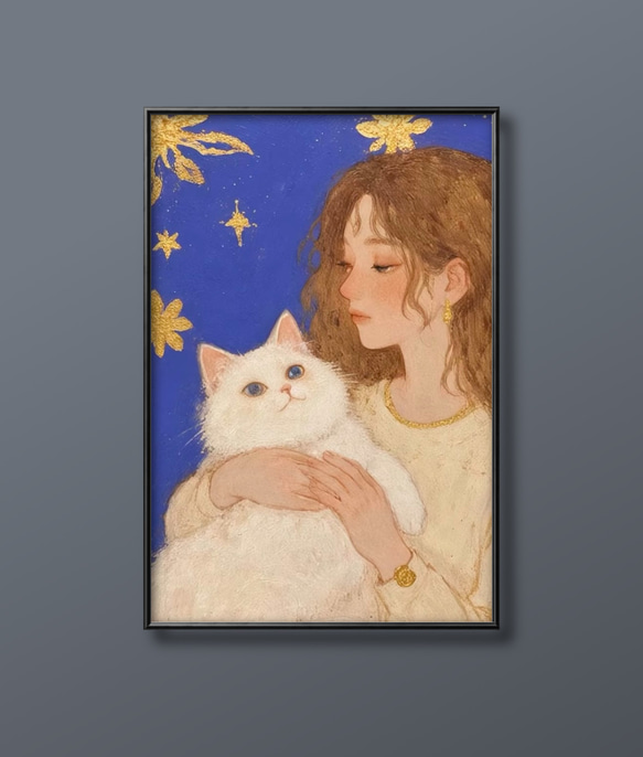 絵画 | イラストポスター 311 ☆ 【白い猫を抱いている少女