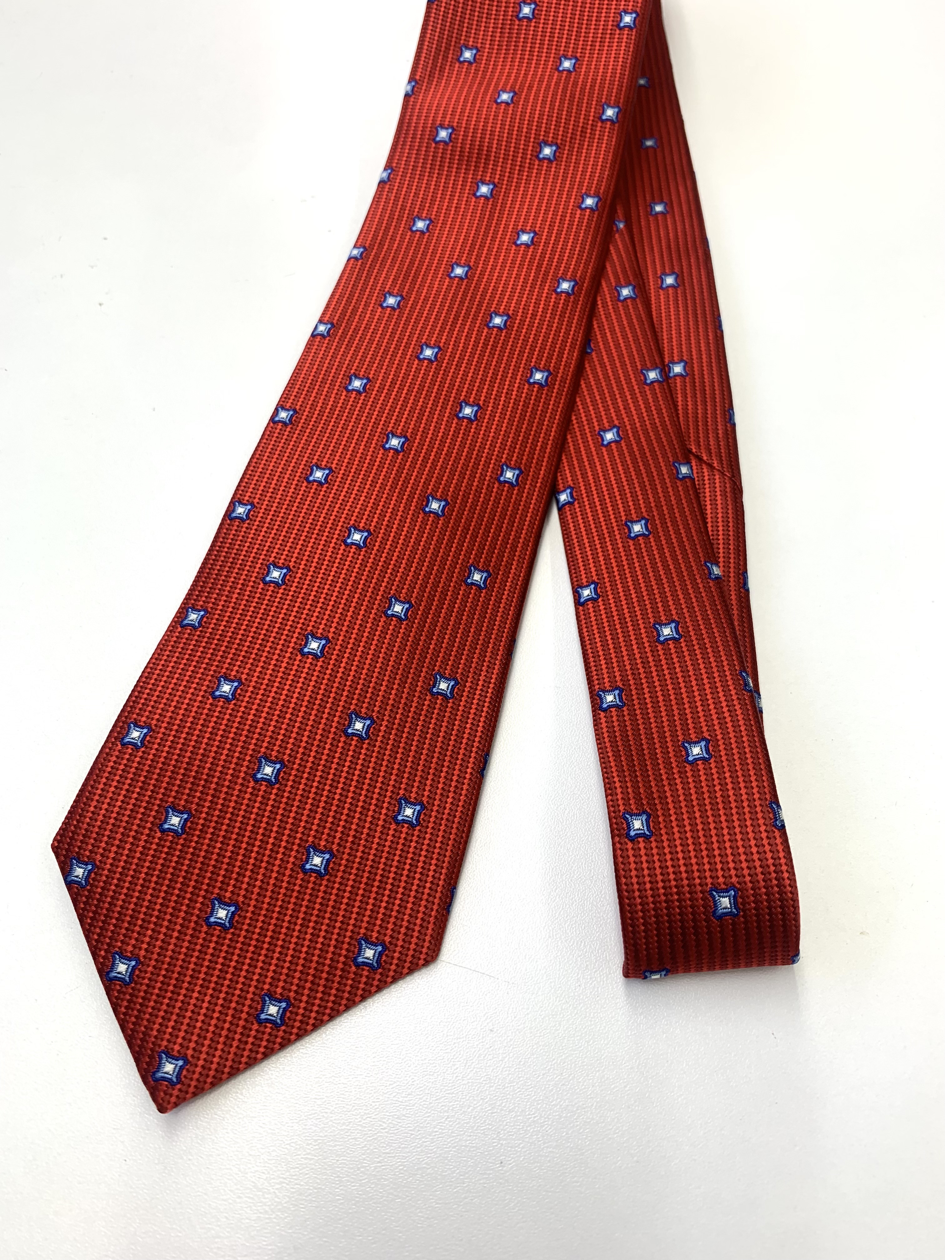 ネクタイ　シルク　レッド　スクエア小紋