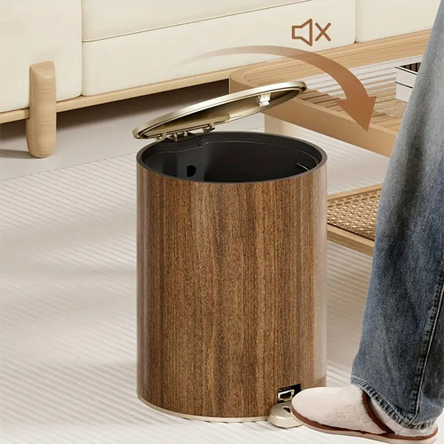 円形 ゴミ箱 蓋付き 9L 踏み込み式 プッシュ式 幅22cm 木目調