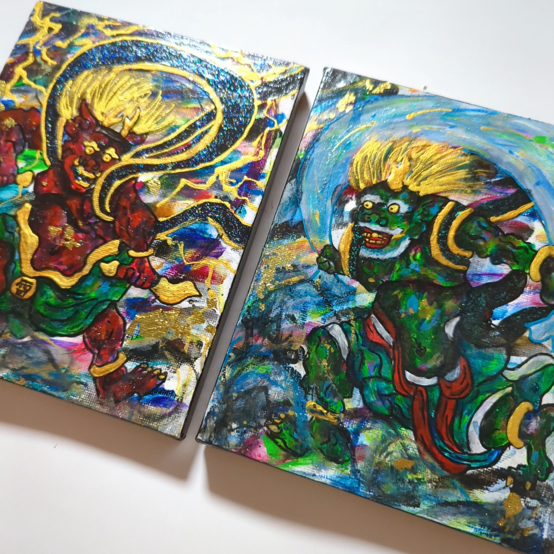 F0号/180×140mm】風神雷神セット【現代アート 絵画 エネルギー