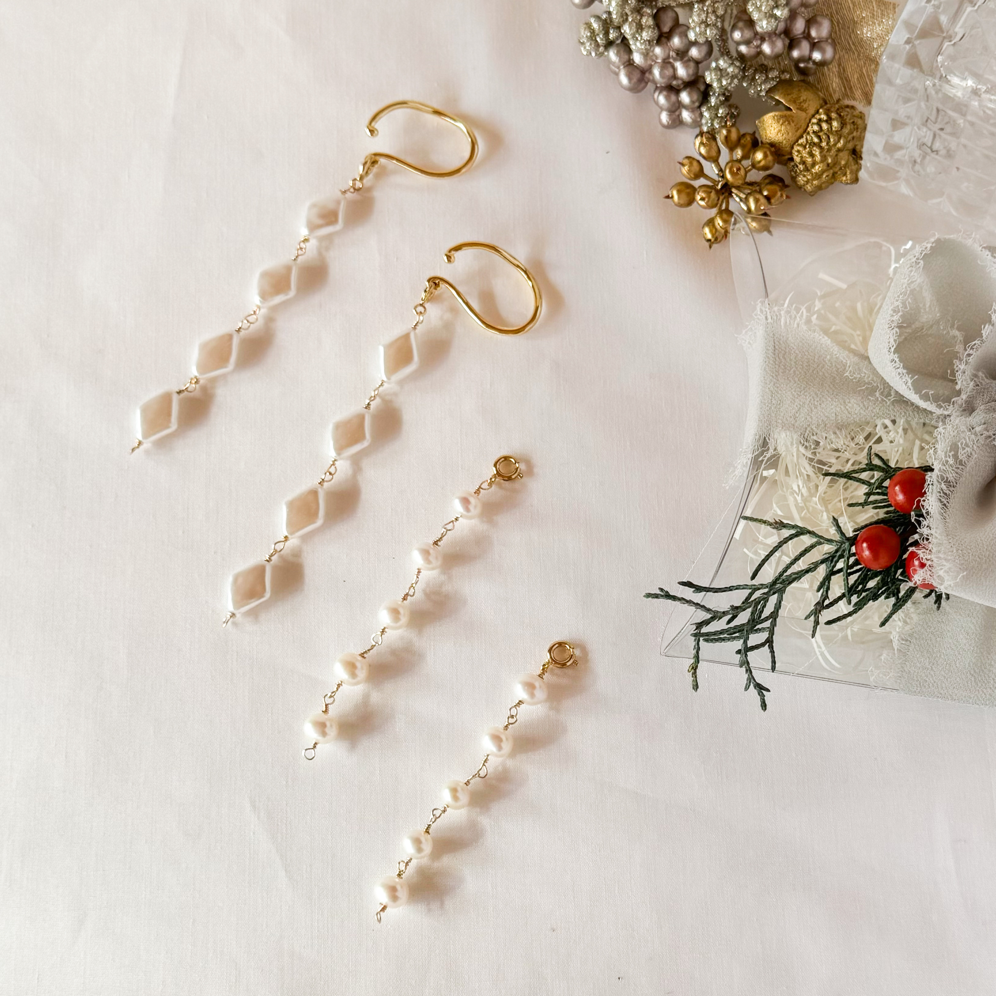 淡水パールとダイヤのバロックパール風イヤーカフセット