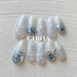 ふわふわ雪の結晶ネイル】冬ネイル ニュアンスネイル 大人ネイル 雪の