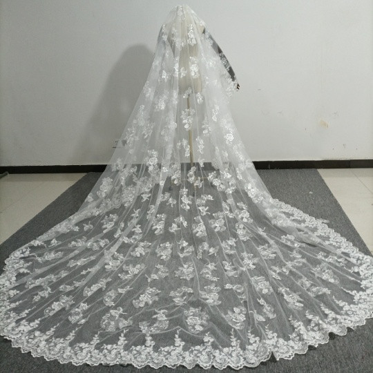 送料無料！ レース付きウエディングドレスベール  贅沢な総レース  ロングベール　花嫁 結婚式 挙式 ウェディング