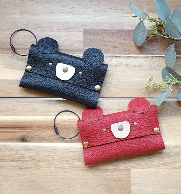 本革 [ くまちゃん ] ポケットティッシュケース / hoshinooto / ポケットティッシュカバー レザー 3枚目の画像