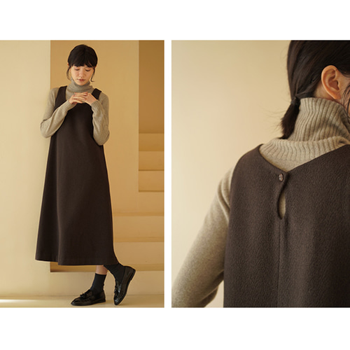 ノースリーブワンピース 地厚ウール混紡ワンピース コーヒー S-XL#636