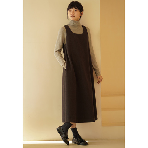 Bibiy ナイロン　キルト　ノースリーブ　ワンピース ノースリーブワンピース 地厚ウール混紡ワンピース コーヒー S-XL#636