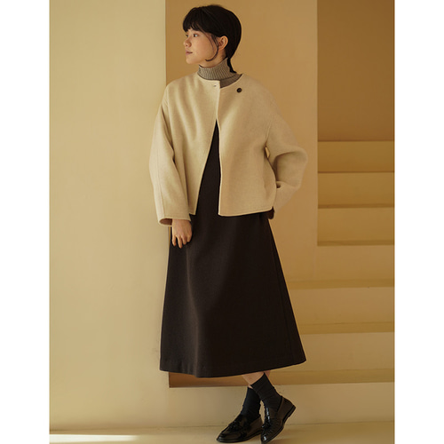 ノースリーブワンピース 地厚ウール混紡ワンピース コーヒー S-XL#636