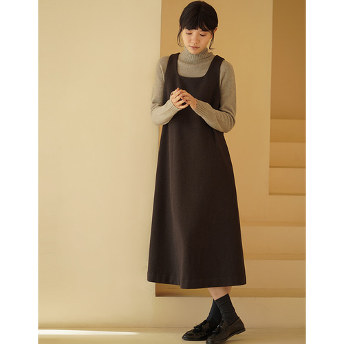 ノースリーブワンピース 地厚ウール混紡ワンピース コーヒー S-XL#636